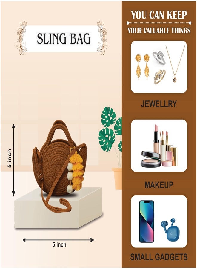 Ariya Women Sling Bag with Tassel Charm (4063 | Brown) Handcrafted PP & Cotton Blend Shoulder Purse, Perfect for Ladies & Girls, Lightweight Crossbody Bag for Daily Use, Casual, Travel & All Occasions - Image 3